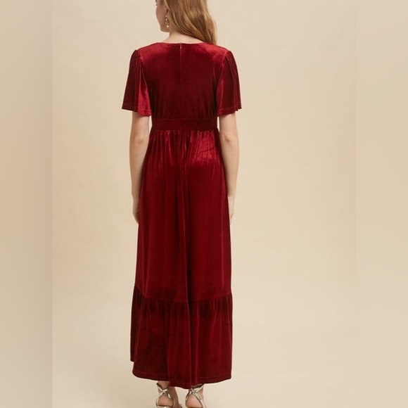 Burgundy Red Babydoll Bodice Velvet Maxi Dress - Picture 9 of 9